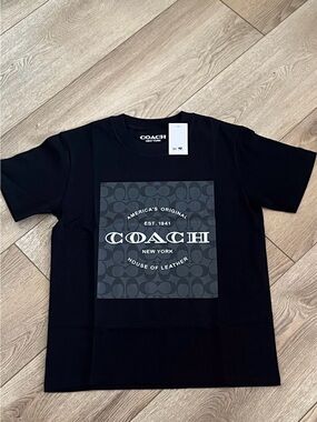 Coach Black Graphic Logo Tee with Gray Monogram Panel